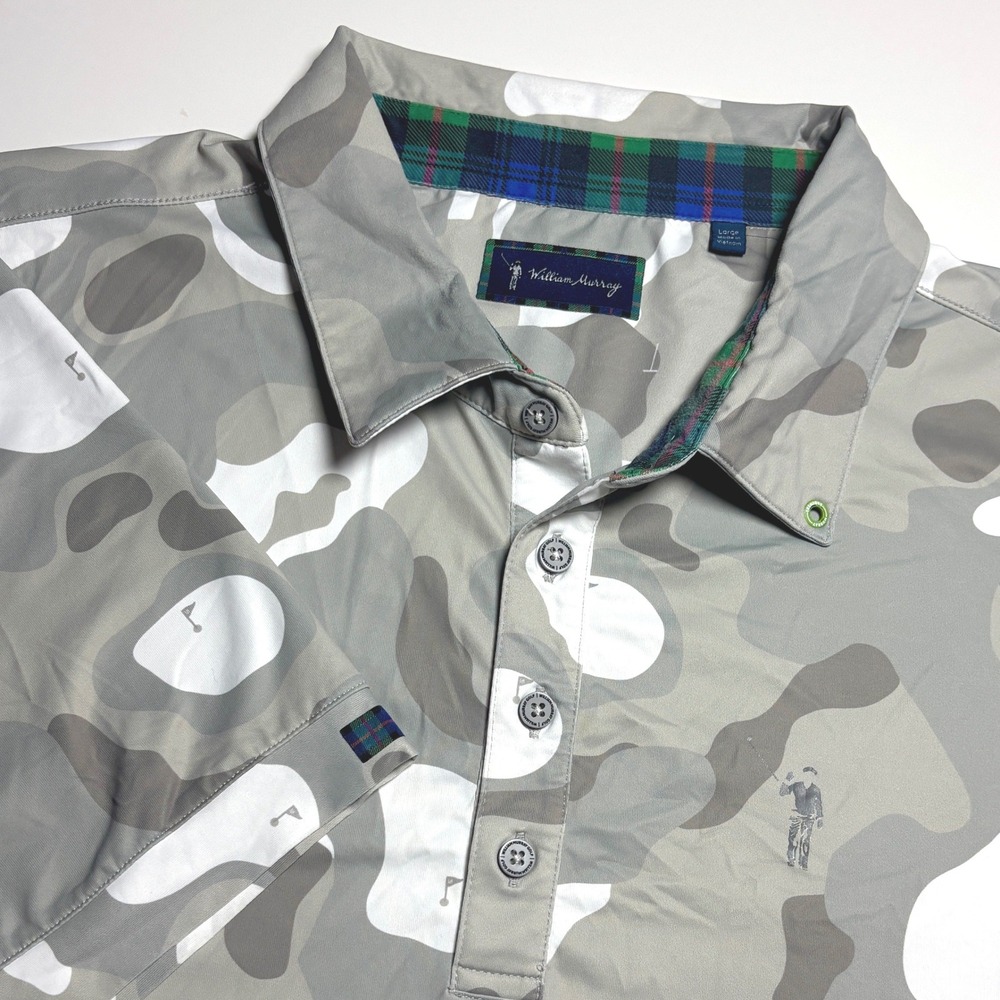 William Murray Camo Golf Polo Men L Gray Course all over Print Performance Shirt